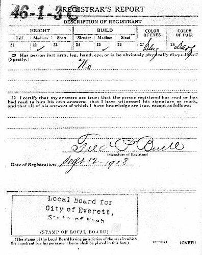 Frank Martin’s draft registration card for World War I. (Photo courtesy of Ancestry.com)